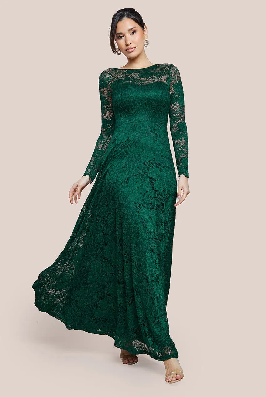 Scalloped Lace A-Line Maxi Dress - Emerald Green by Goddiva sold by Goddiva