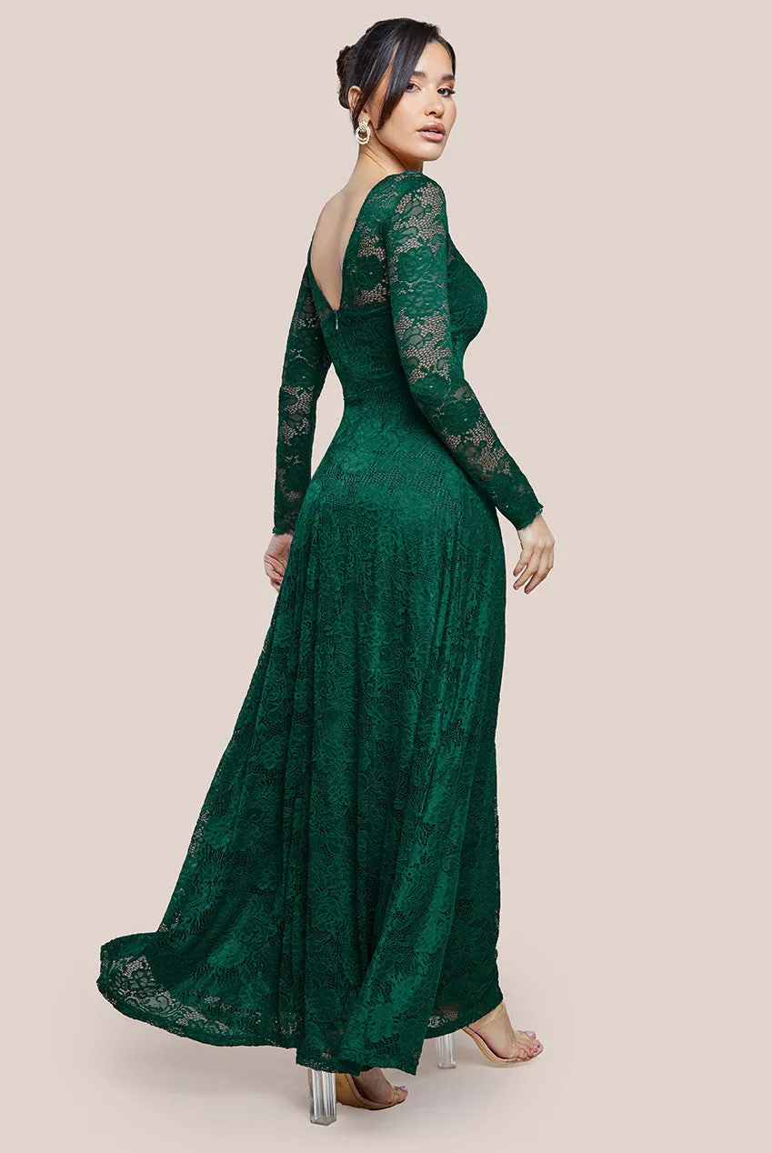 Scalloped Lace A-Line Maxi Dress - Emerald Green by Goddiva sold by Goddiva product image thumbnail 2