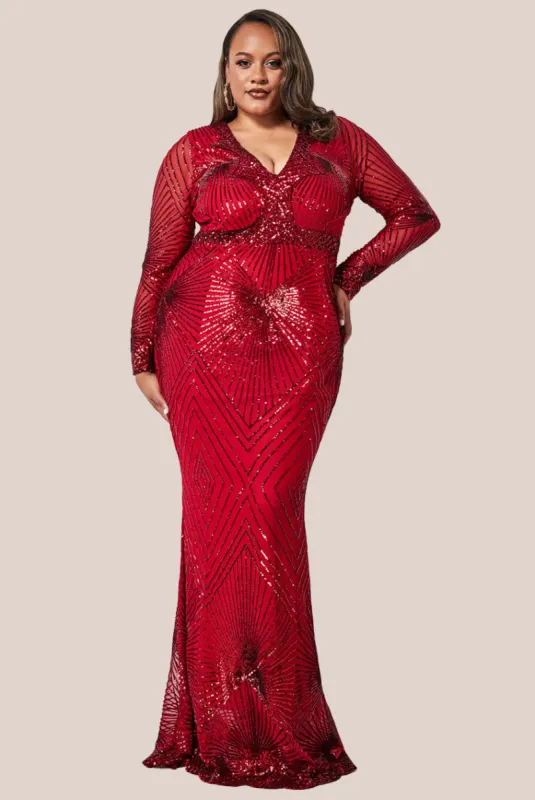 Starburst Sequin Maxi Dress - Red by Goddiva Plus sold by Goddiva