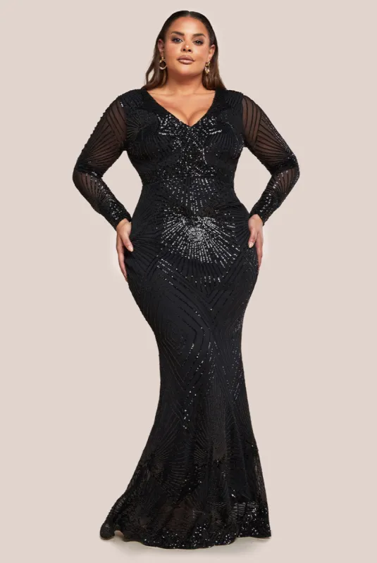 Starburst Sequin Maxi Dress - Black by Goddiva Plus sold by Goddiva