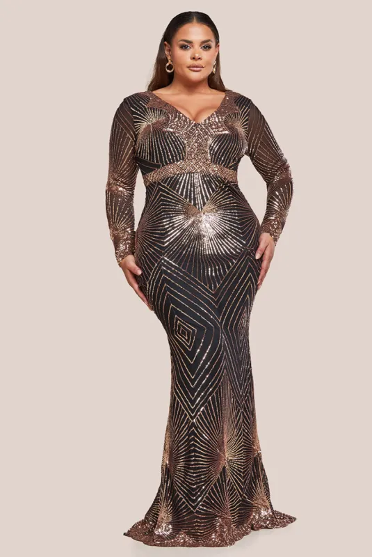 Plus Starburst Sequin Maxi Dress - Rose Gold by Goddiva Plus sold by Goddiva
