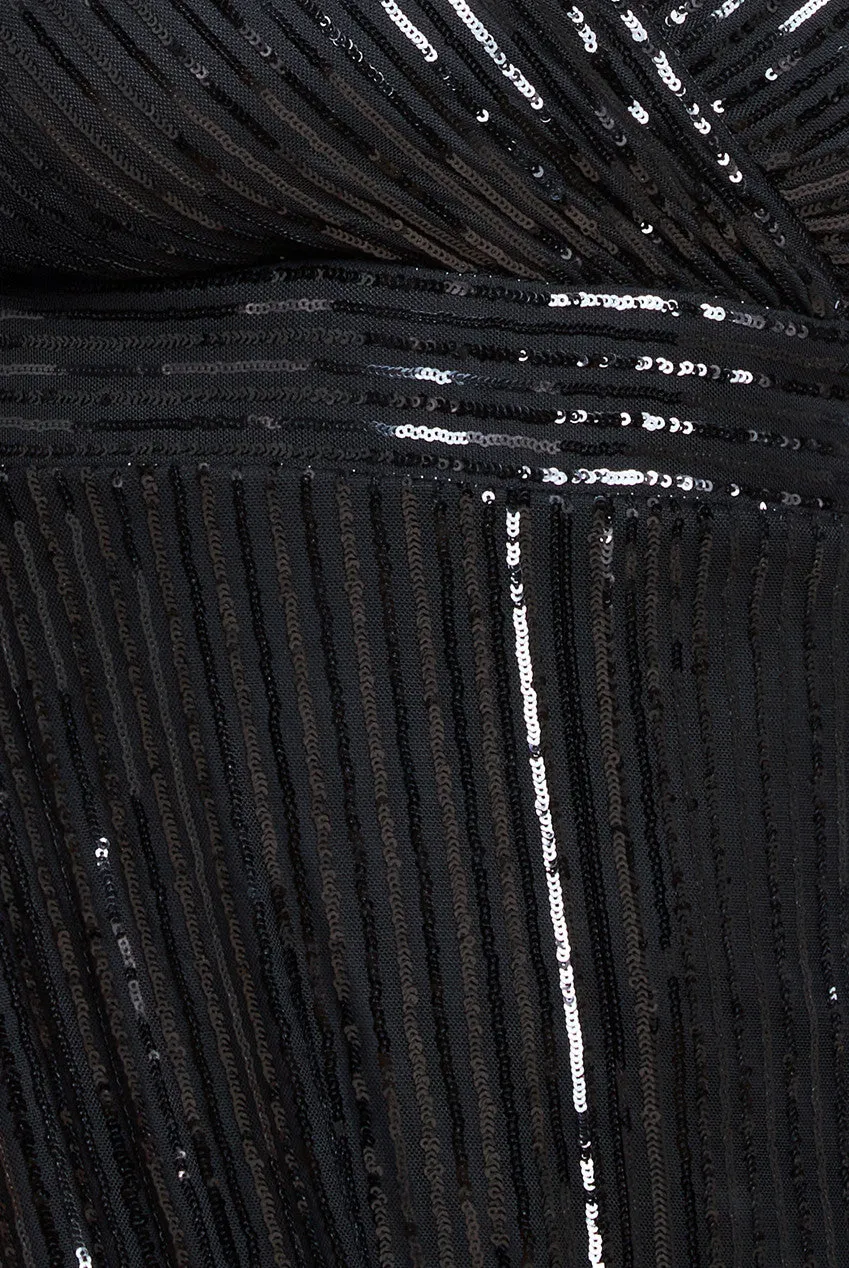 Long Sleeve Sequin V Wrap Maxi Dress - Black by Goddiva Plus sold by Goddiva product image thumbnail 4