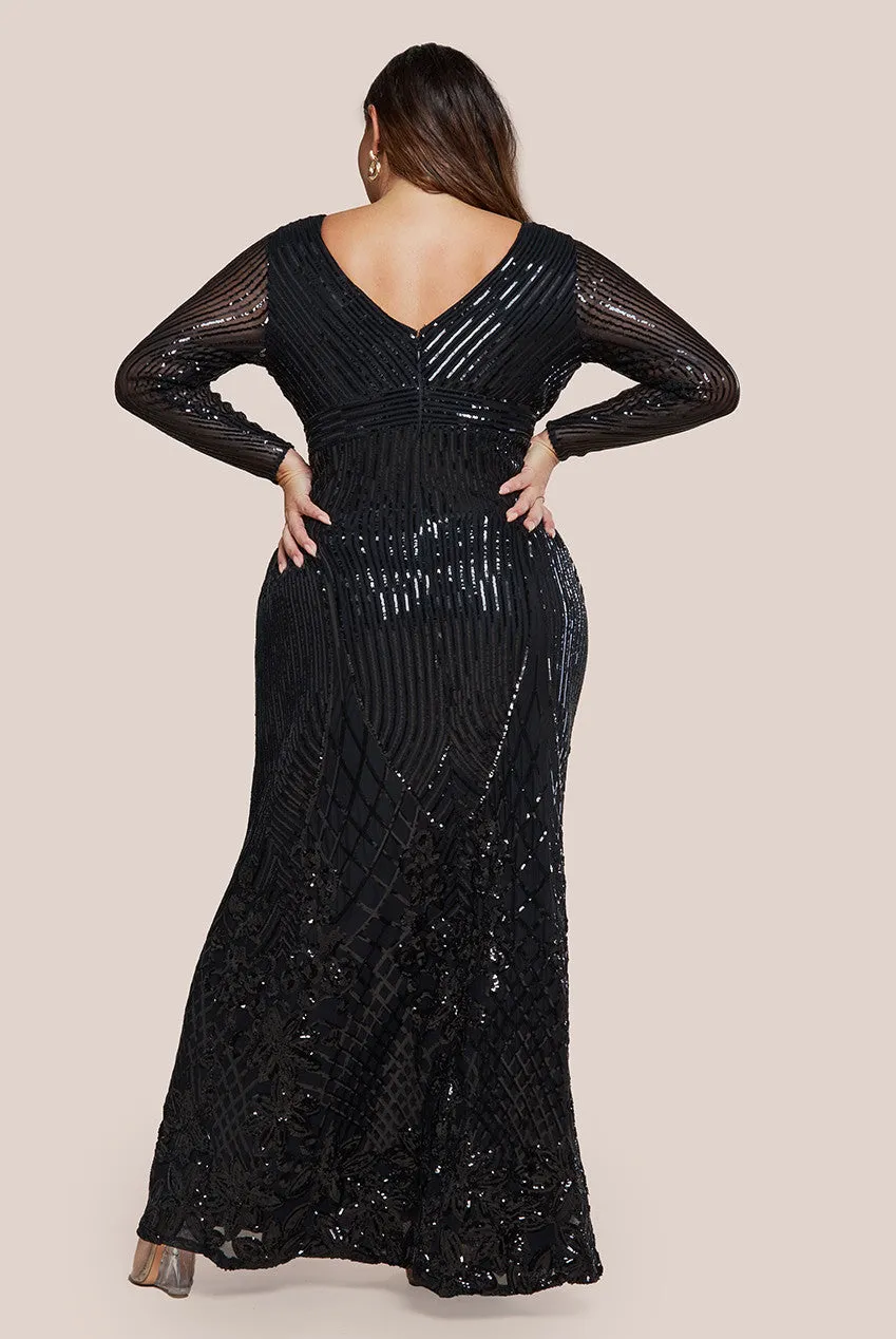 Long Sleeve Sequin V Wrap Maxi Dress - Black by Goddiva Plus sold by Goddiva product image thumbnail 2