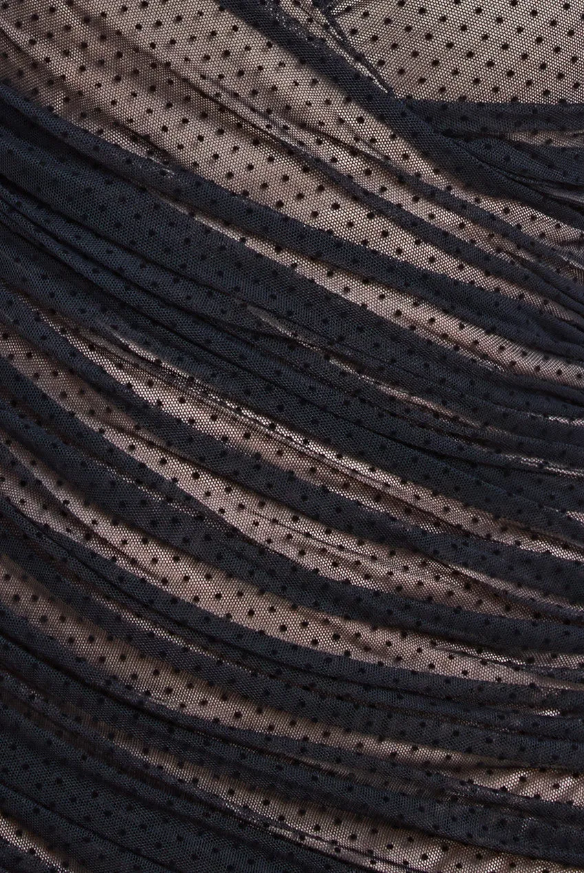 Dobby Mesh Wrap Style Gathered Maxi Dress - Black by Goddiva sold by Goddiva product image thumbnail 4