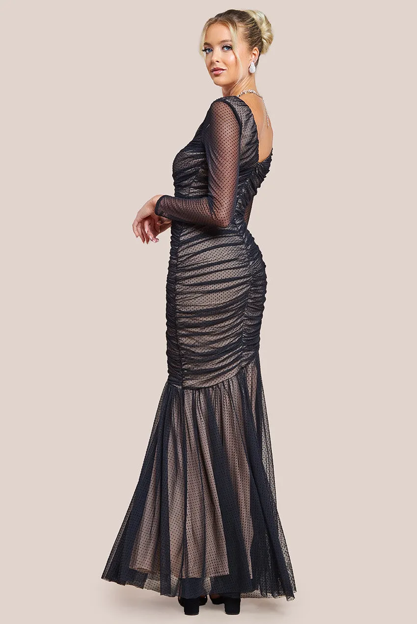 Dobby Mesh Wrap Style Gathered Maxi Dress - Black by Goddiva sold by Goddiva product image thumbnail 2