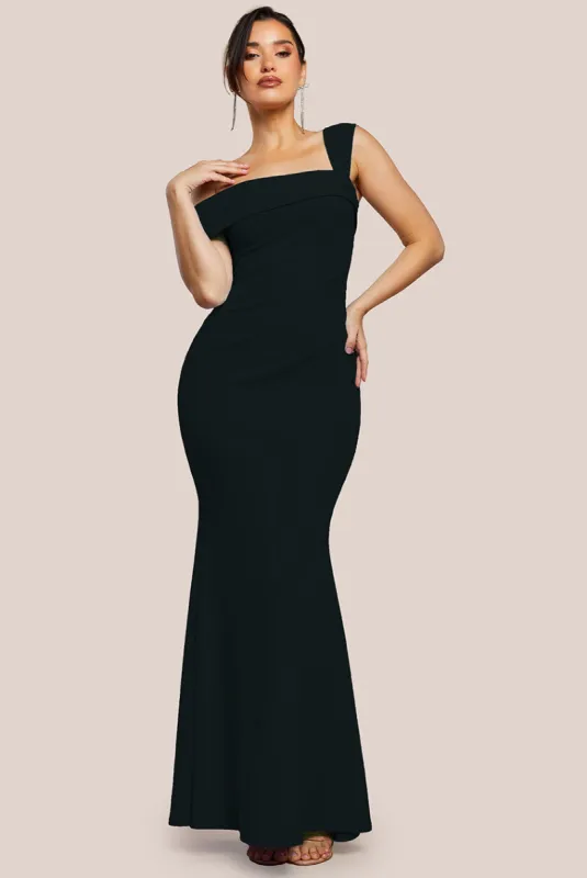 Off The Shoulder Pleated Waist Maxi Dress - Black by Goddiva sold by Goddiva