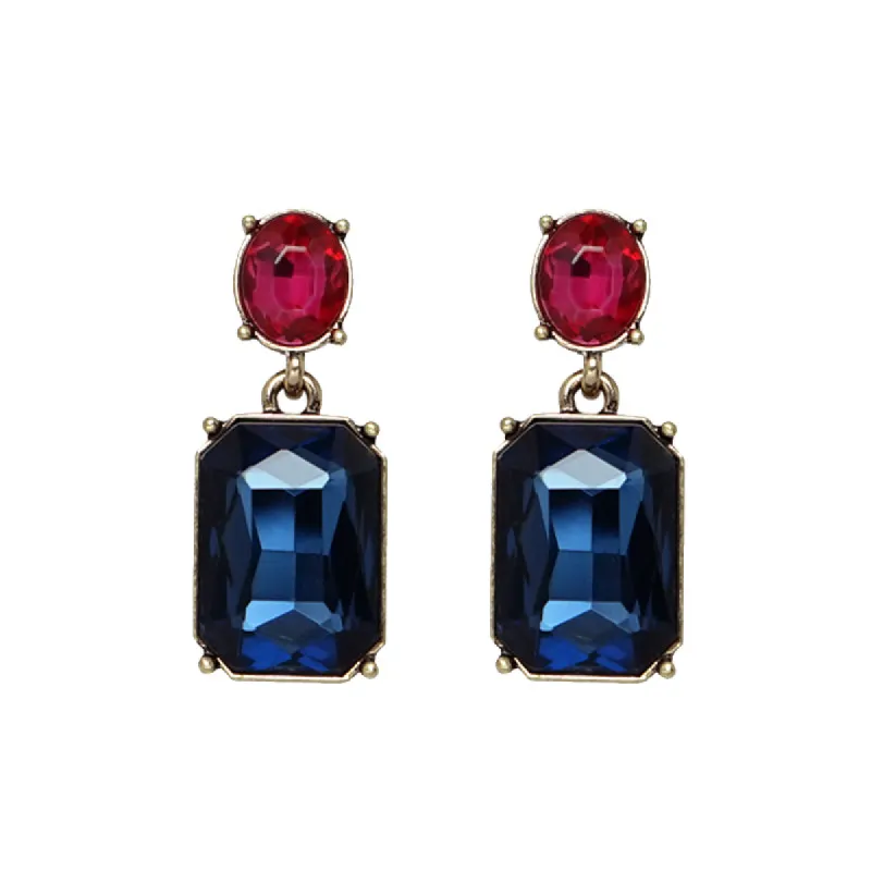 Oval Twin Gem Post Earring In Navy Rose Pink by Last True Angel sold by Goddiva