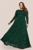 Scalloped Lace A-Line Maxi Dress - Emerald Green by Goddiva Plus sold by Goddiva