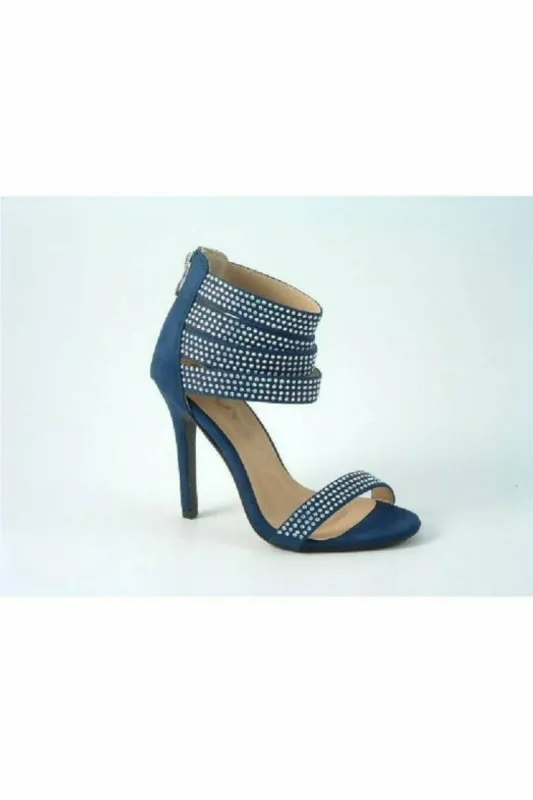 Glitz Shoes Ora Divine Diamante Faux Suede Strap Heeled Sand sold by Goddiva