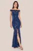 Lace Scallop Edge Mermaid Maxi Dress - Navy by Goddiva sold by Goddiva