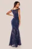 Lace Scallop Edge Mermaid Maxi Dress - Navy by Goddiva sold by Goddiva