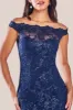 Lace Scallop Edge Mermaid Maxi Dress - Navy by Goddiva sold by Goddiva