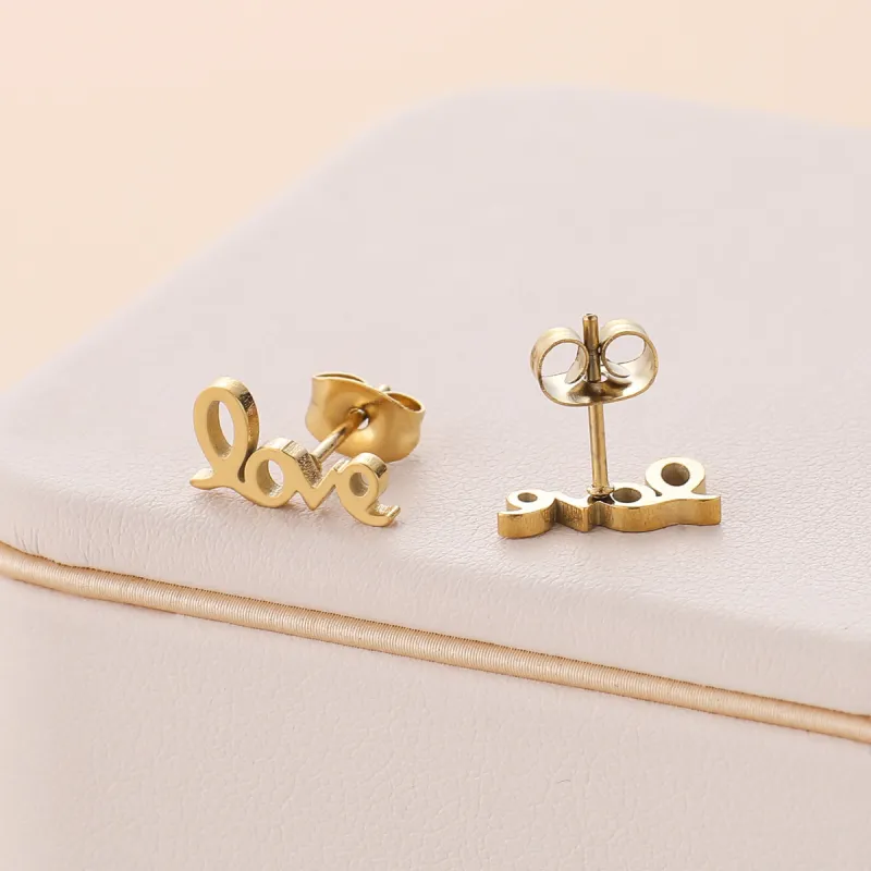 Love Stud Earring In Gold by Last True Angel sold by Goddiva