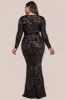 Embroidered Sequin & Mesh Maxi Dress - Black by Goddiva Plus sold by Goddiva