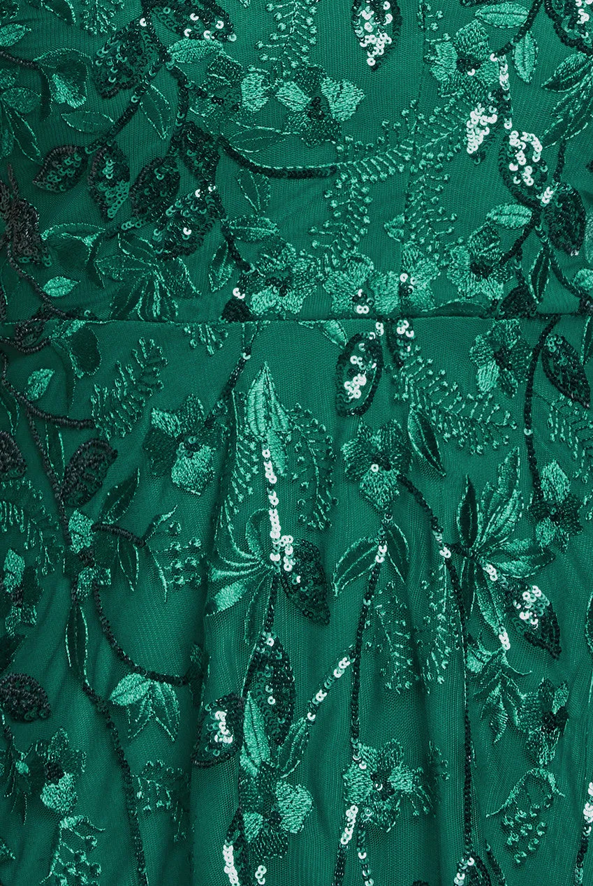Flared Sleeve Embroidered Maxi Dress - Emerald by Goddiva Plus sold by Goddiva product image thumbnail 4
