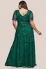 Flared Sleeve Embroidered Maxi Dress - Emerald by Goddiva Plus sold by Goddiva