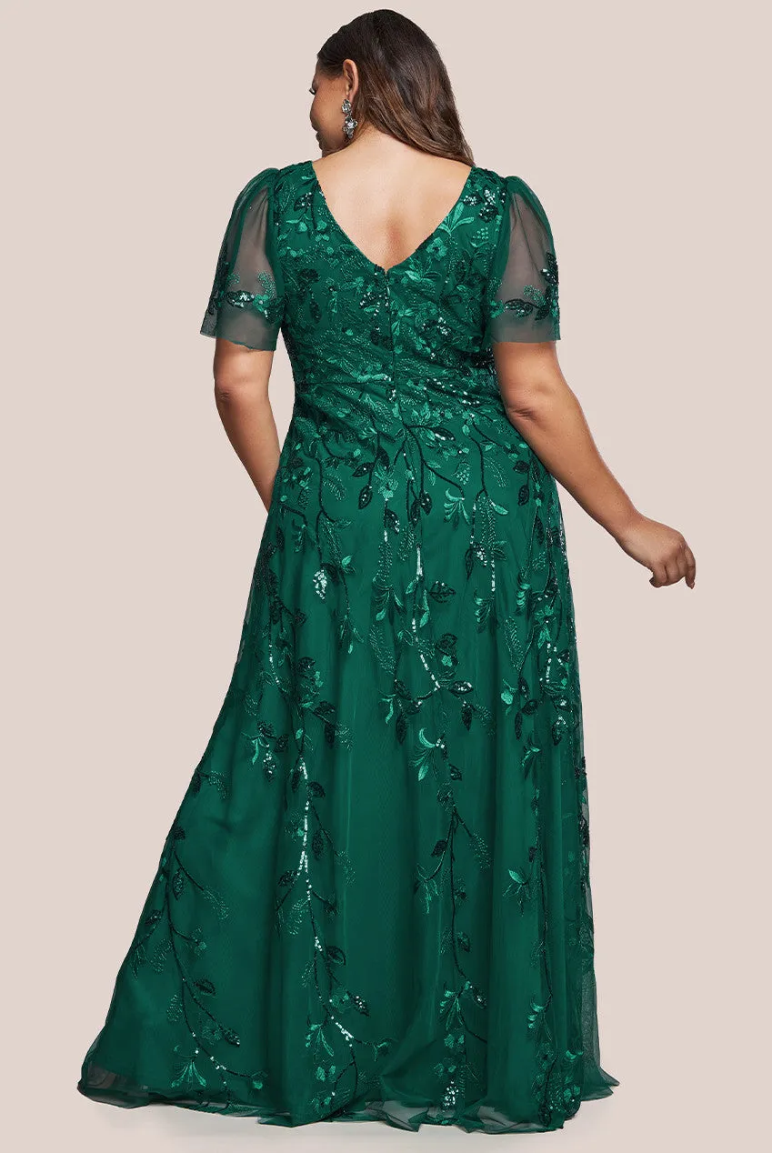 Flared Sleeve Embroidered Maxi Dress - Emerald by Goddiva Plus sold by Goddiva product image thumbnail 2