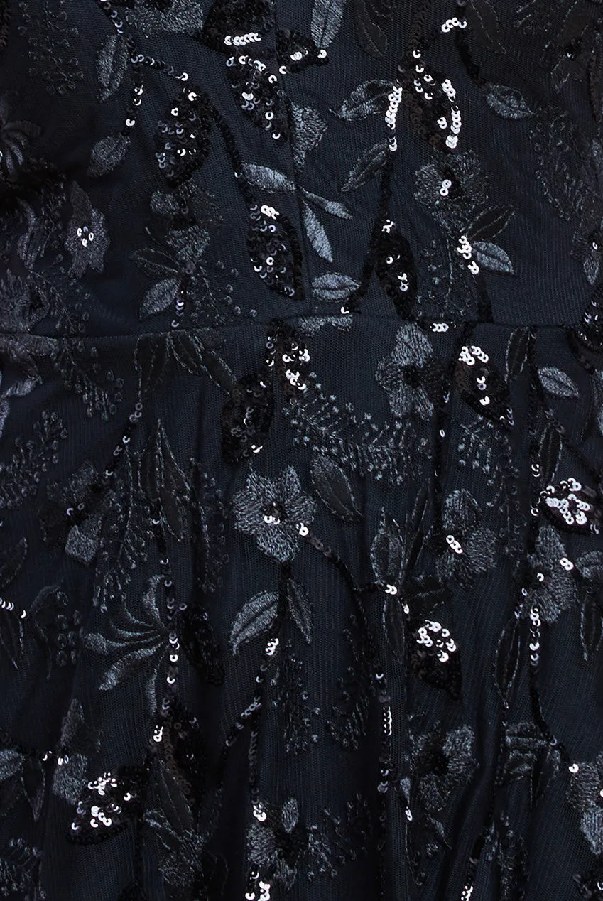 Flared Sleeve Embroidered Maxi Dress - Black by Goddiva sold by Goddiva product image thumbnail 4