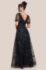 Flared Sleeve Embroidered Maxi Dress - Black by Goddiva sold by Goddiva