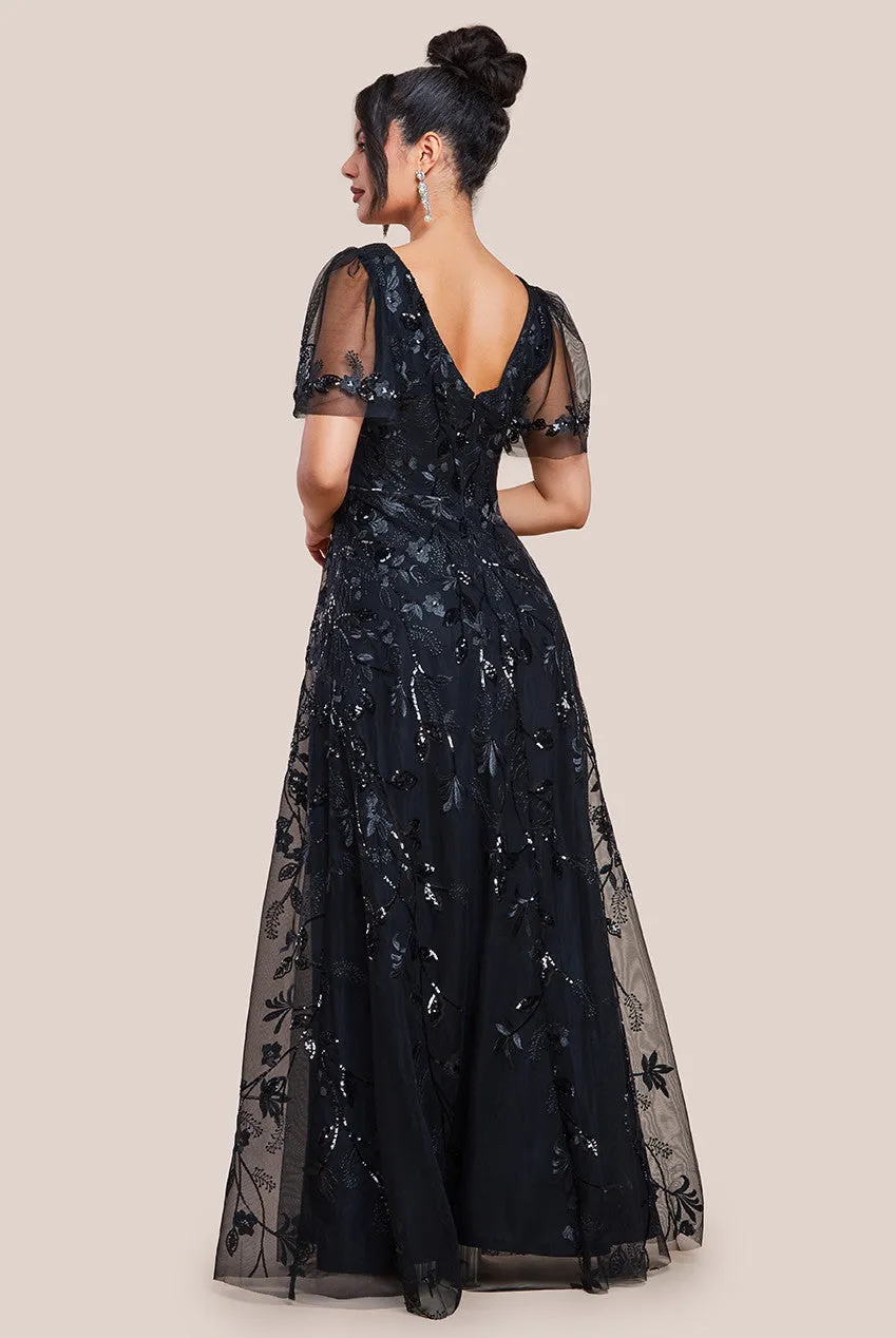 Flared Sleeve Embroidered Maxi Dress - Black by Goddiva sold by Goddiva product image thumbnail 2