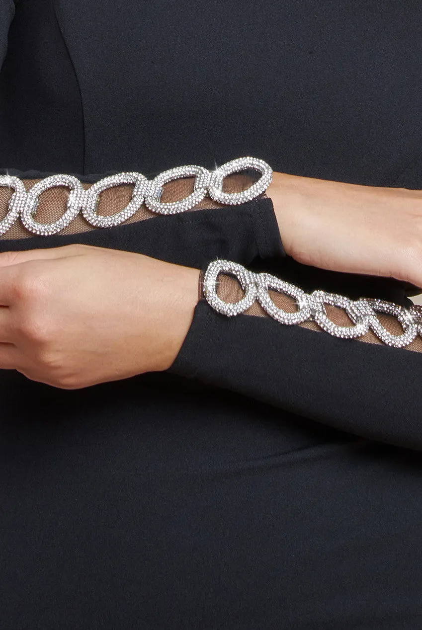 Embellished Diamante Sleeve Bardot Maxi Dress - Black by Goddiva sold by Goddiva product image thumbnail 3