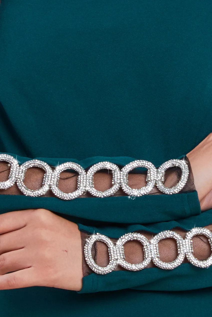 Embellished Diamante Sleeve Bardot Maxi Dress - Emerald Green by Goddiva sold by Goddiva product image thumbnail 4