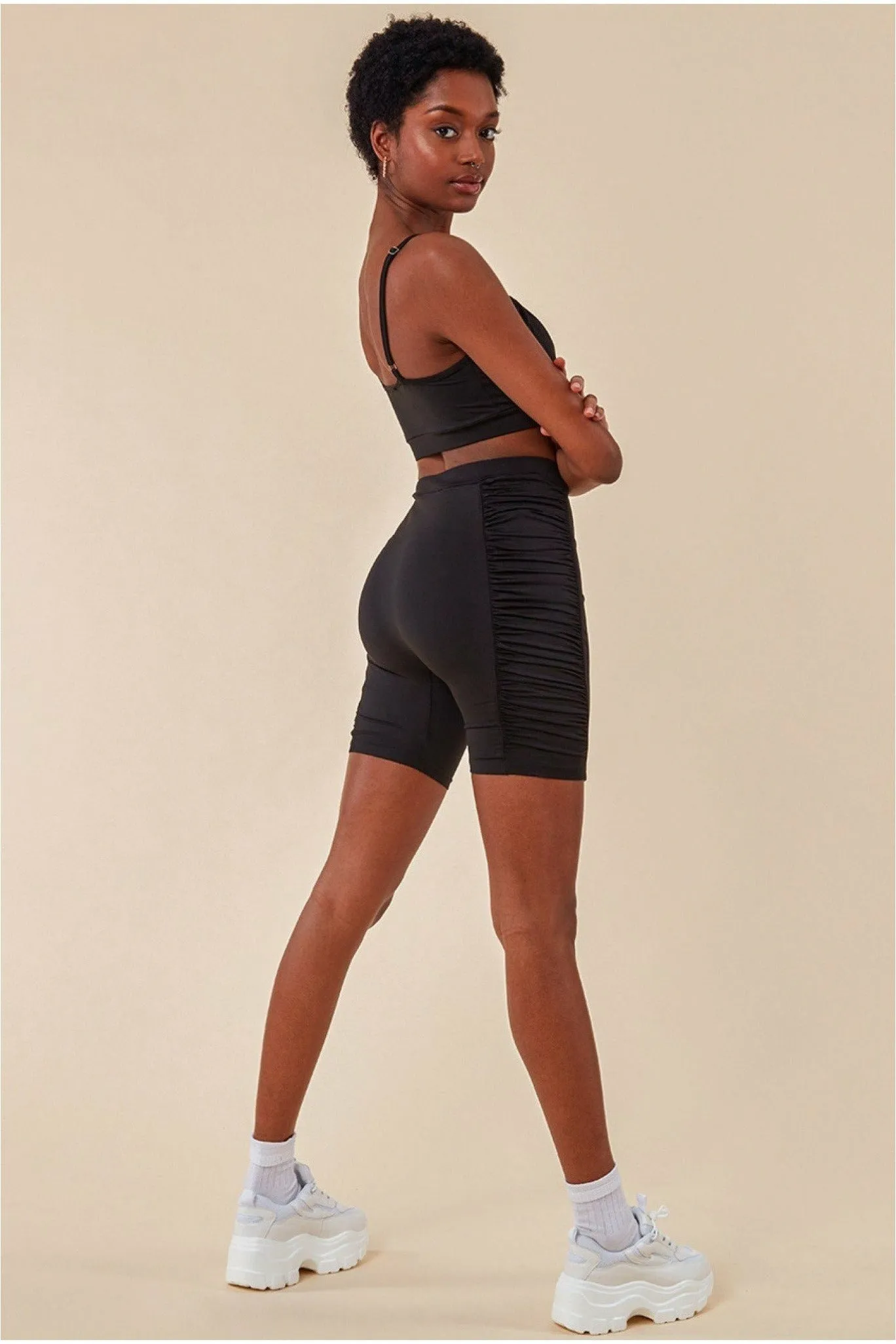 Side Detail Bralette & Cycle Short Set - Black by Cosmochic sold by Goddiva product image thumbnail 3