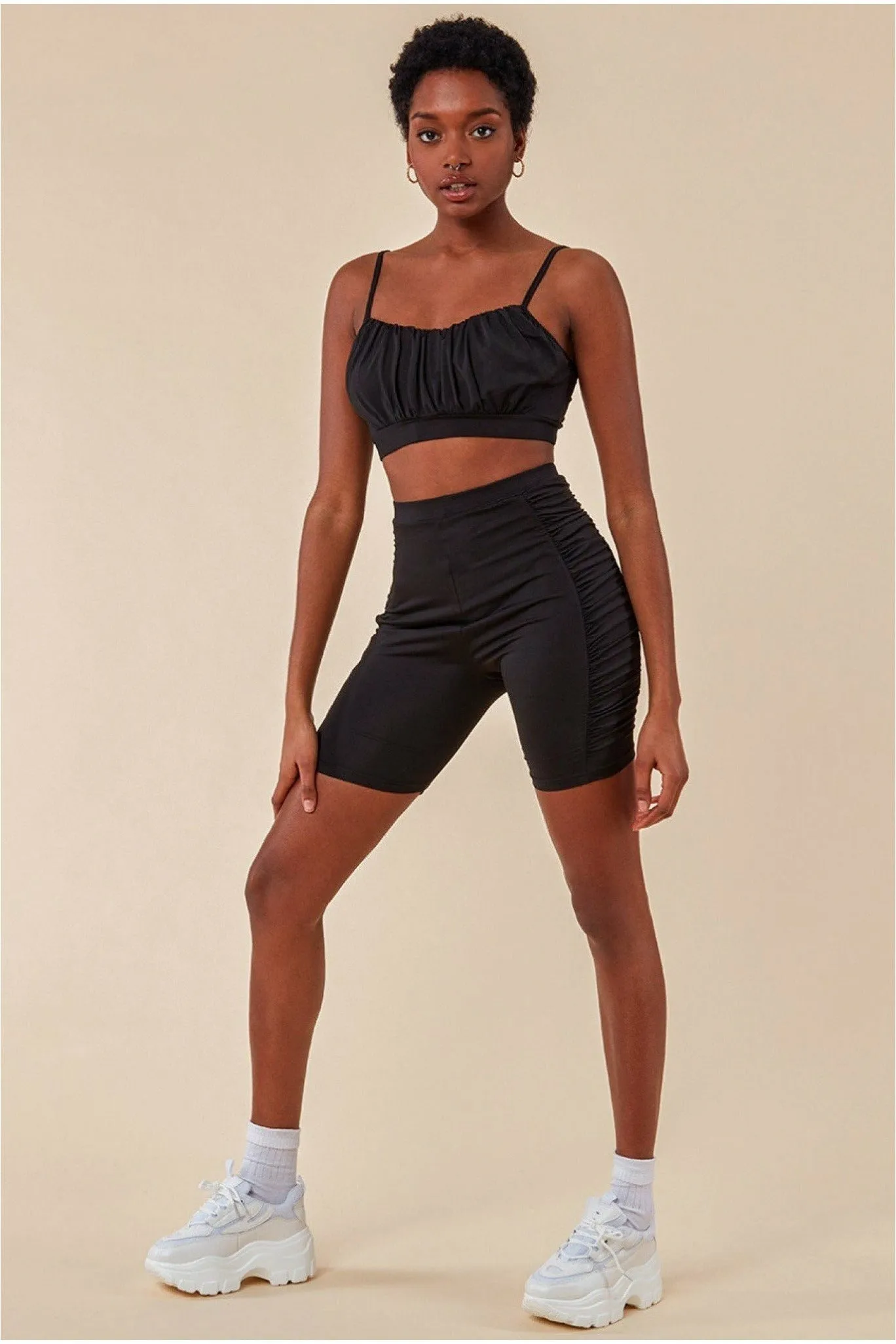 Side Detail Bralette & Cycle Short Set - Black by Cosmochic sold by Goddiva
