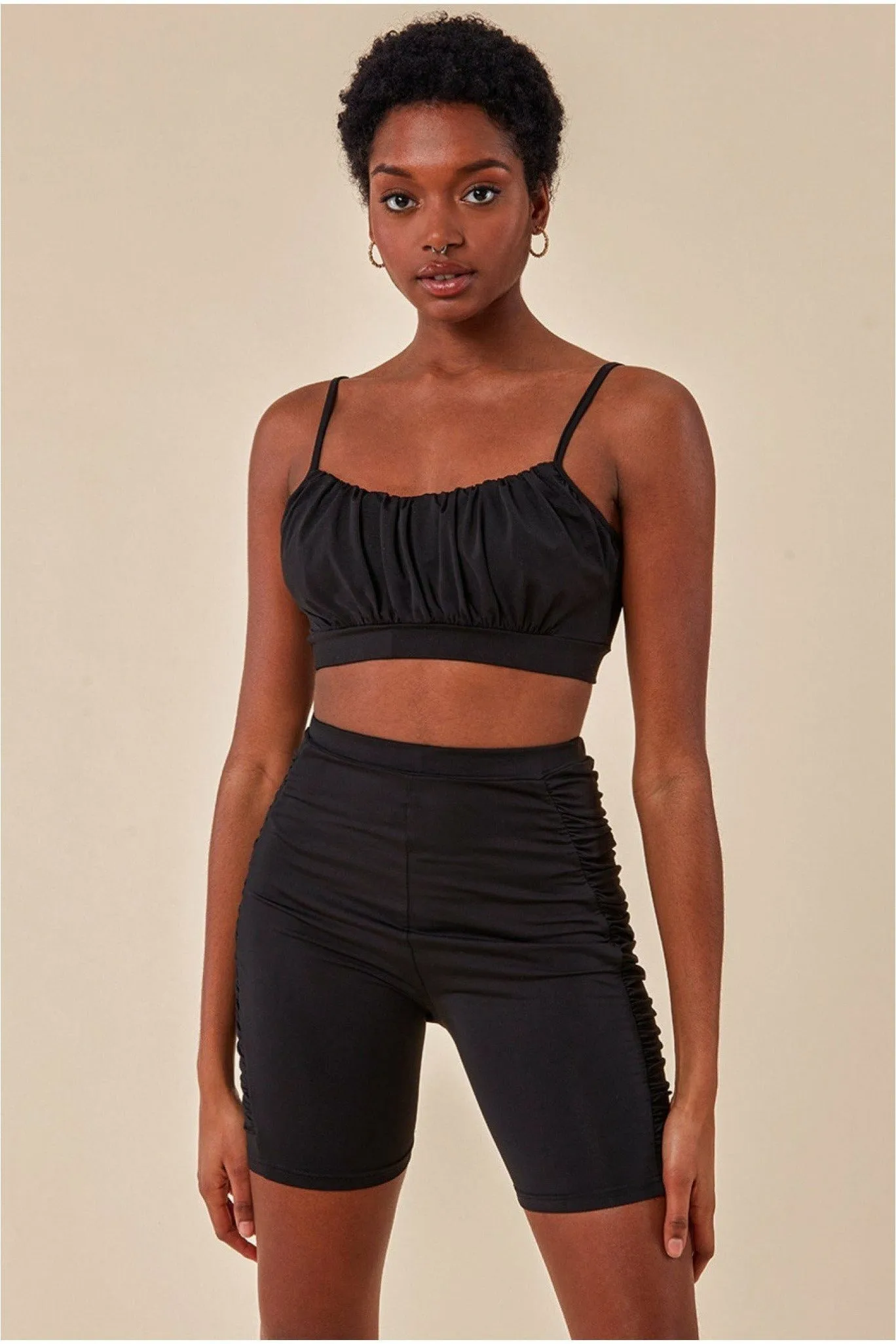 Side Detail Bralette & Cycle Short Set - Black by Cosmochic sold by Goddiva product image thumbnail 5