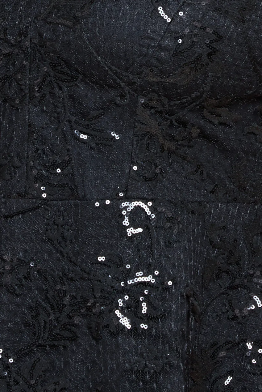 Sequin Lace Short Sleeve A-Line Midi Dress - Black by Goddiva Plus sold by Goddiva product image thumbnail 4