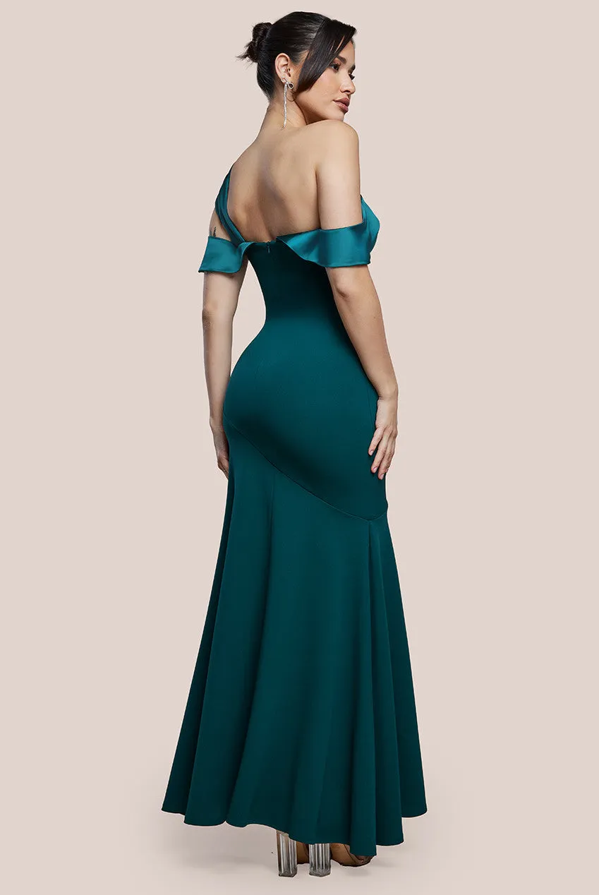 One Shoulder Satin Band Maxi Dress - Emerald Green by Goddiva sold by Goddiva product image thumbnail 2