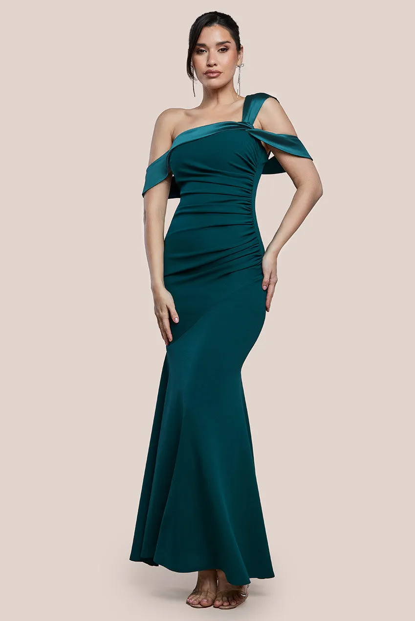 One Shoulder Satin Band Maxi Dress - Emerald Green by Goddiva sold by Goddiva