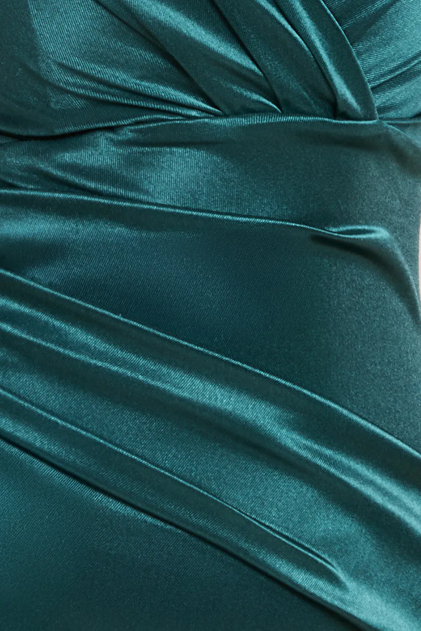 Satin Off The Shoulder Maxi Dress - Emerald Green by Goddiva sold by Goddiva product image thumbnail 4