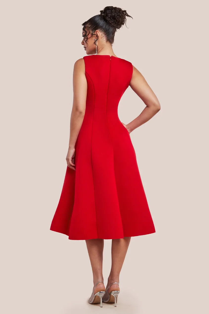 Diamante Embellished Neck A-Line Midi Dress - Red by Goddiva sold by Goddiva product image thumbnail 2