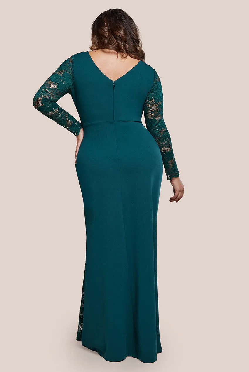 Scuba & Lace Wrap Maxi Dress - Emerald by Goddiva Plus sold by Goddiva product image thumbnail 2