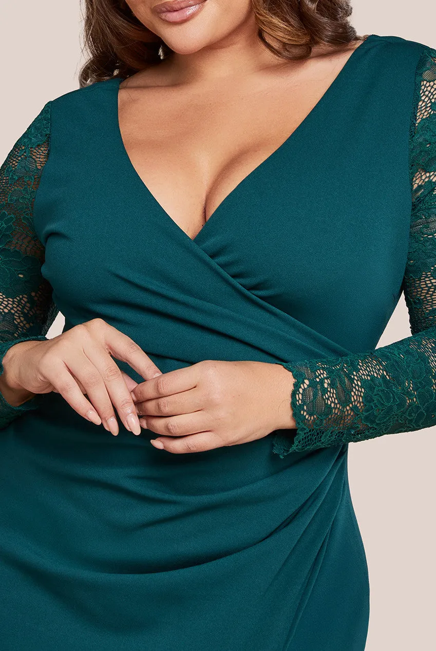 Scuba & Lace Wrap Maxi Dress - Emerald by Goddiva Plus sold by Goddiva product image thumbnail 3