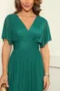 Double Second Pleated Tulle V-Neck Angel Sleeve Midi Dress sold by Goddiva