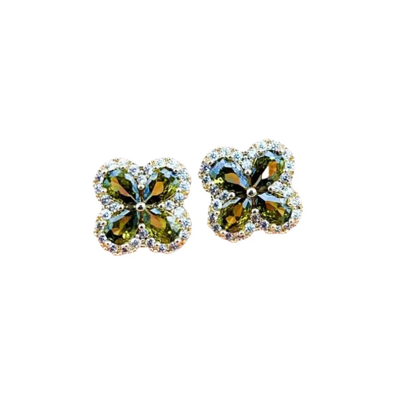 Cubic Zirconia Border Flower Earring In Olive & Gold by Last True Angel sold by Goddiva