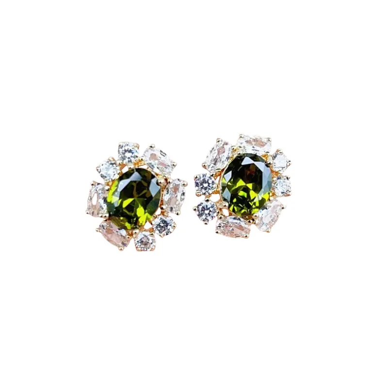 Oval Cubic Zirconia Surround Earring In Olive & Gold by Last True Angel sold by Goddiva