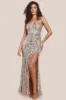 Strapless Multi Sequin Maxi Dress - Champagne by Goddiva sold by Goddiva