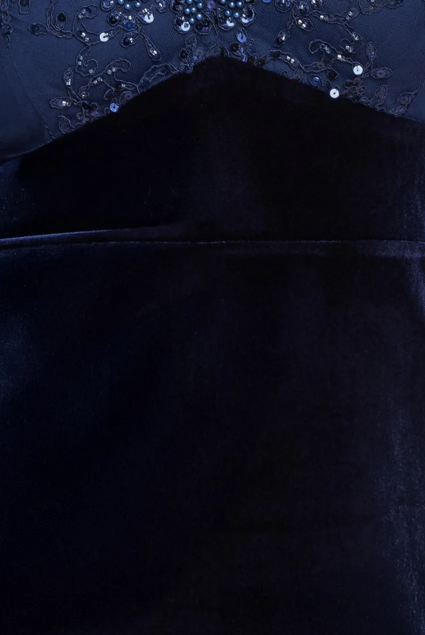 Scalloped Lace & Velvet Maxi Dress - Navy by Goddiva Plus sold by Goddiva product image thumbnail 4