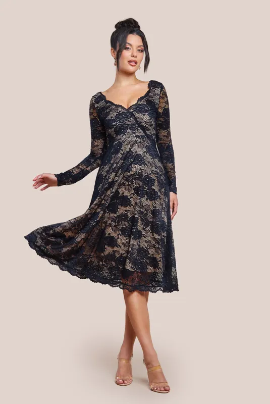 Scalloped Lace A-line Midi Dress - Black by Goddiva sold by Goddiva