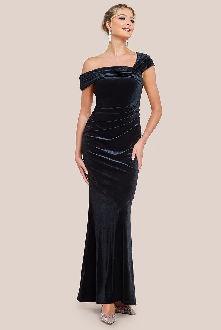 One Shoulder Velvet Maxi Dress - Black by Goddiva sold by Goddiva