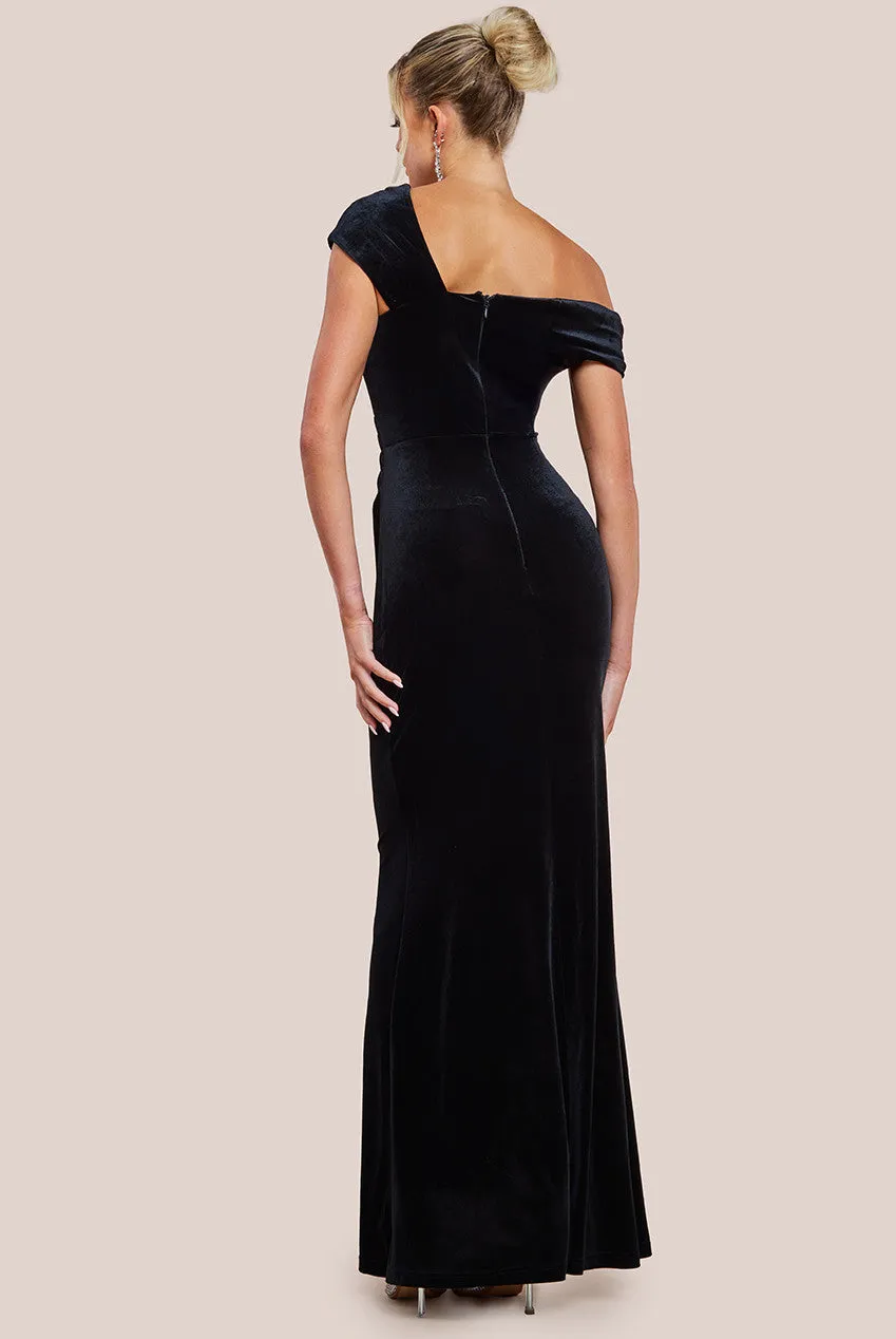 One Shoulder Velvet Maxi Dress - Black by Goddiva sold by Goddiva product image thumbnail 2