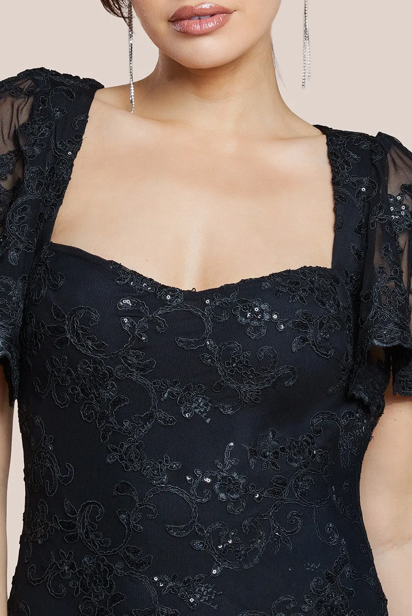 Scalloped Cape Open Back Lace & Sequin Maxi Dress - Black by Goddiva sold by Goddiva product image thumbnail 3