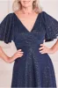 Goddiva Lurex Sequin Flutter Sleeve Maxi - Navy sold by Goddiva