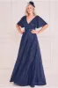 Goddiva Lurex Sequin Flutter Sleeve Maxi - Navy sold by Goddiva