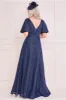 Goddiva Lurex Sequin Flutter Sleeve Maxi - Navy sold by Goddiva