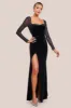 Hotfix Diamante Sleeve Front Split Velvet Maxi Dress - Black by Goddiva sold by Goddiva