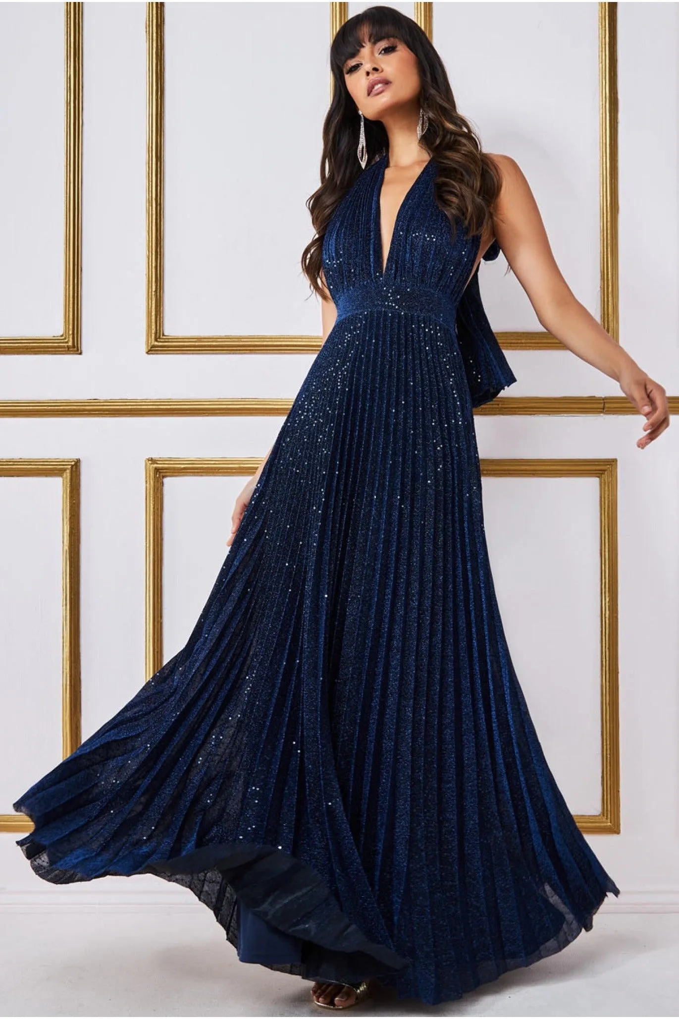 Goddiva Plunge Halterneck Sequin Lurex Maxi - Navy sold by Goddiva product image thumbnail 2